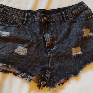 SHEIN Black Distressed High-Rise Denim Shorts